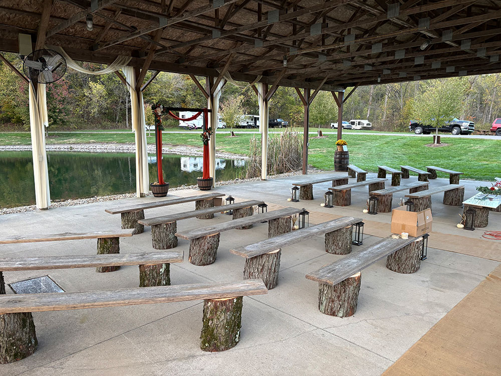Benches on wood stumps